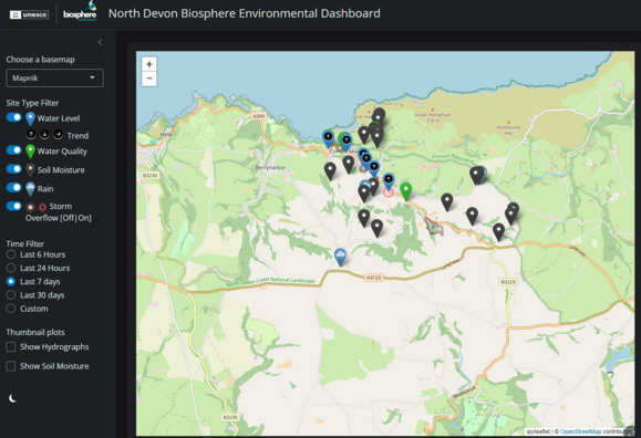 screenshot of a dashboard showing location of sensors on a map