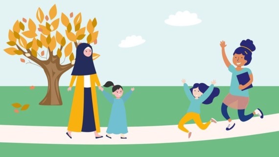 Cartoon people in a park