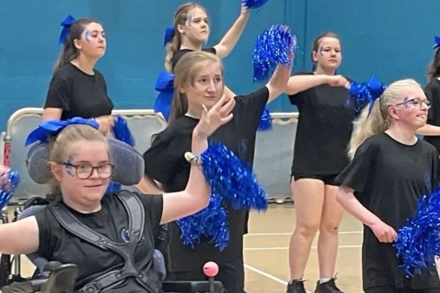 Members of the Southbrook School Sapphires cheerleaders squad, practicing.
