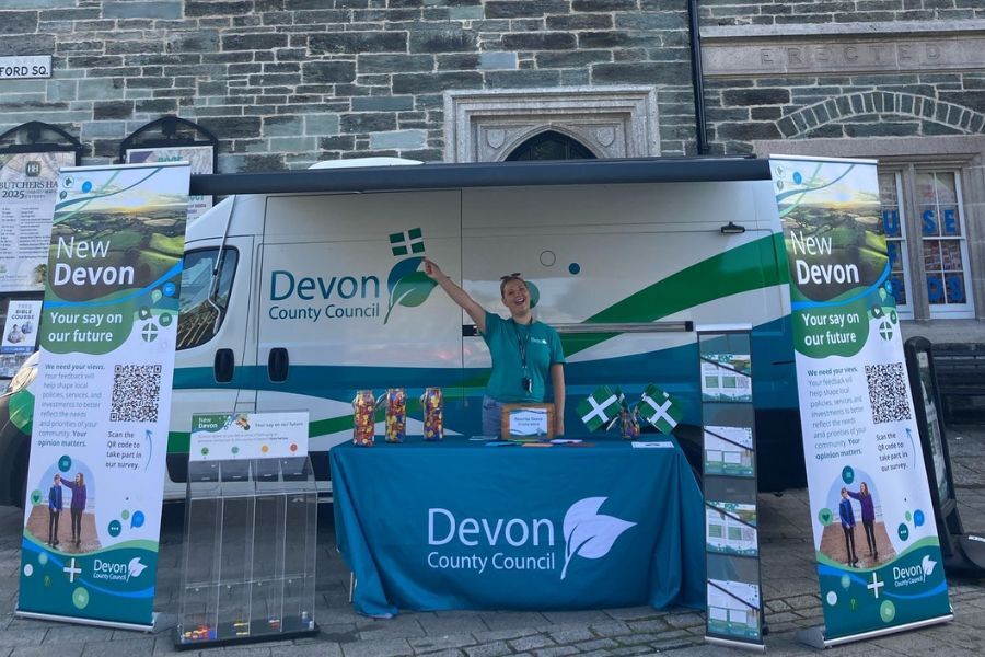 Devon County Council's public engagement  stand outside the main hall in Tavistock