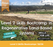 Poster for Apricot Centre skills bootcamps showing people farming fields