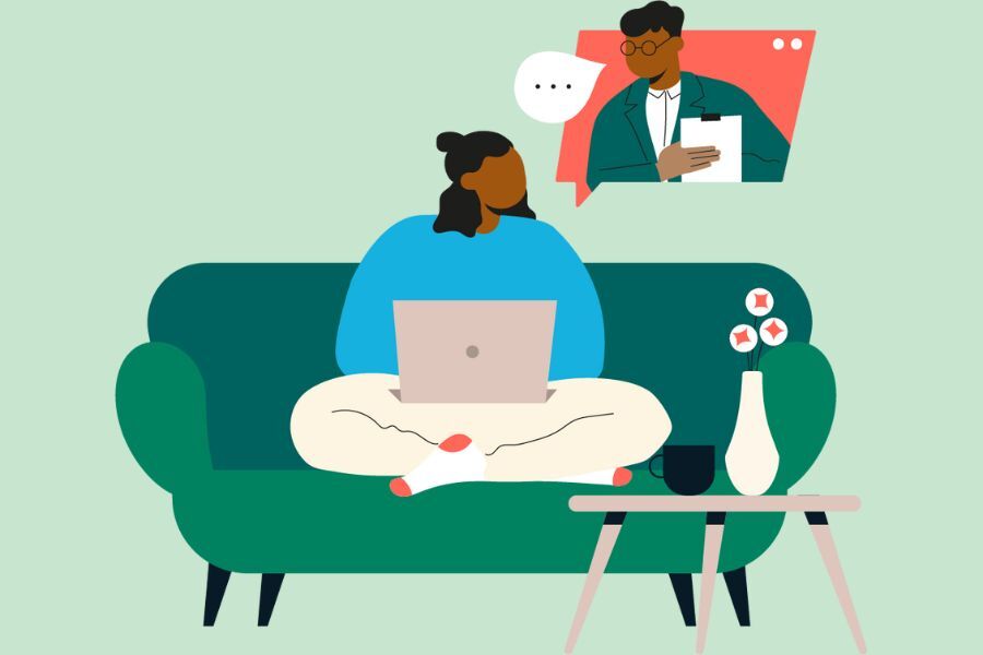 Cartoon image of person at on sofa