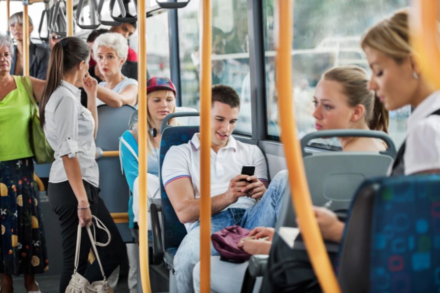 Young people on a bus
