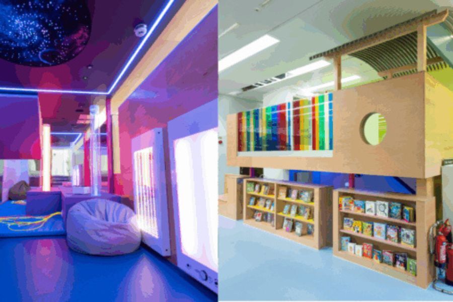 A photo montage of the new children's section at Exeter library