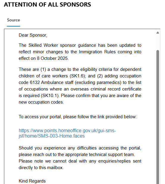 Email screenshot of alert