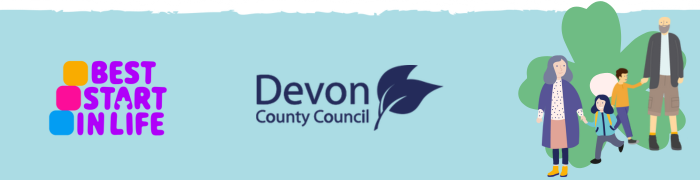 The Family Hub newsletter footer featuring the Best Start in Life and Devon County Council logos