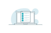 Graphic - Laptop checklist, workspace browser, checkboxes