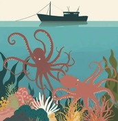 credit Devon Climate emergency graphic image of octopus in the sae with a boat above