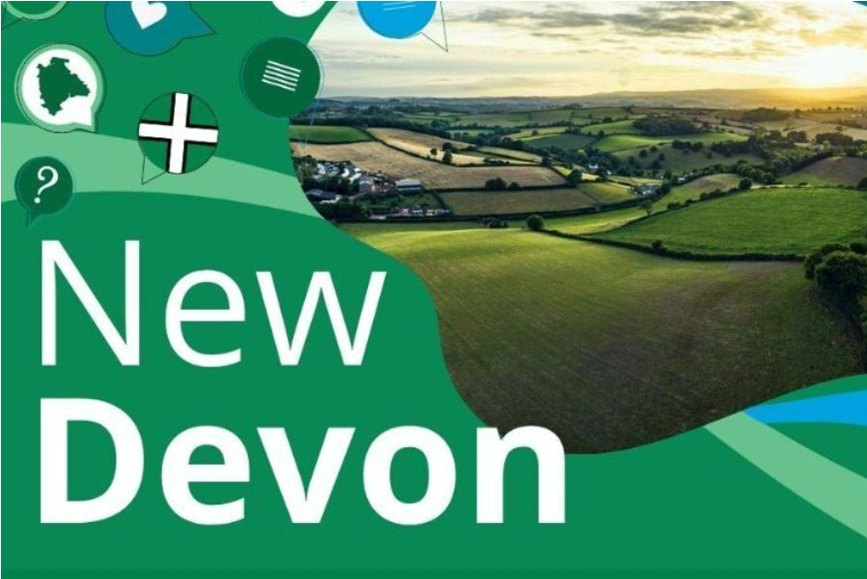 New Devon logo showing green fields of Devon