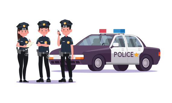 Police car and officers 