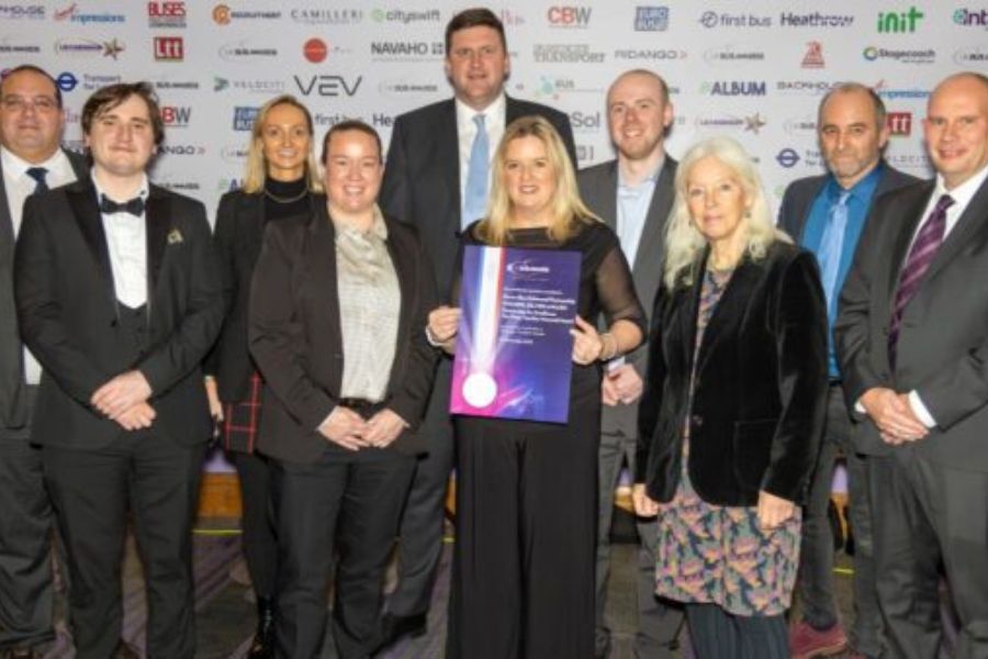 Members of the Devon Bus Enhanced Partnership with their Silver award in the Partnership for Excellence category at the UK Bus Awards 2025