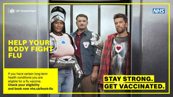  “Help your body fight flu” and “Stay strong. Get vaccinated.”