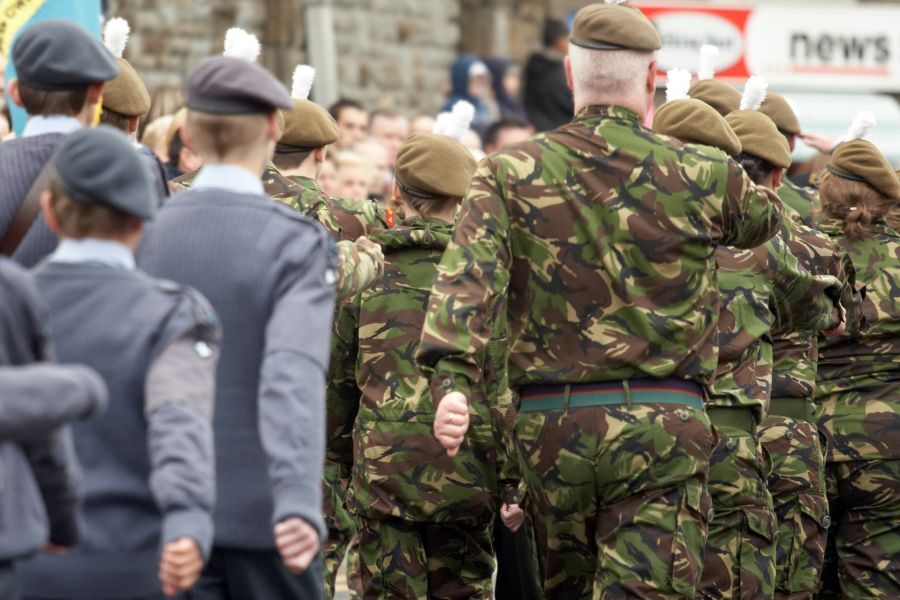 Soldiers and cadets marching in a parade