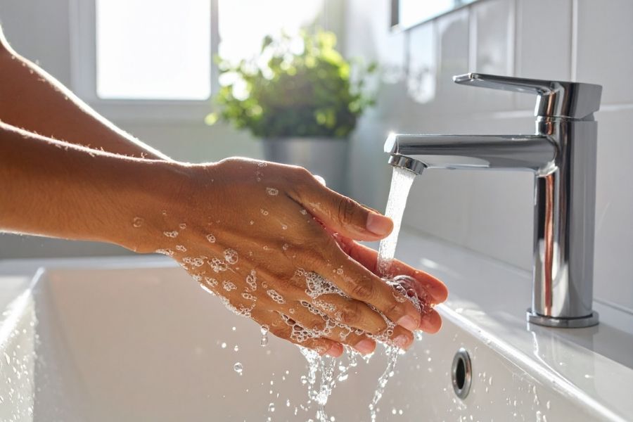 a person washing their hands