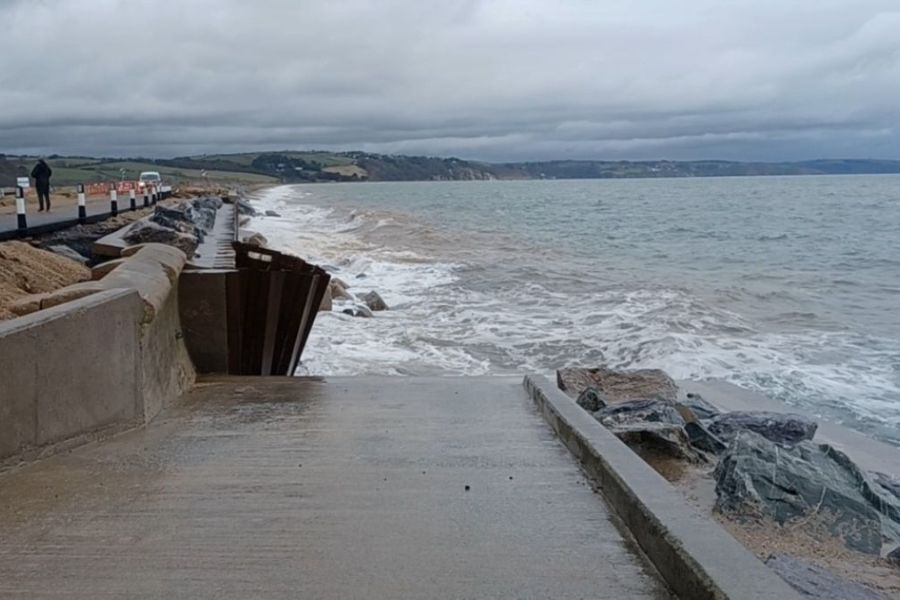 The sea crashing into the sea defence sheet pilings at Torcross last Monday