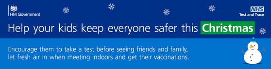 Email banner encouraging parents to ask their secondary-age children to test for COVID-19, get vaccinated and let in fresh air indoors