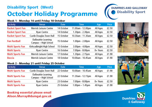 disability October holiday timetable