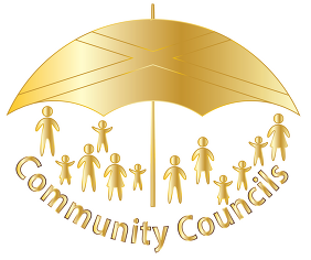 50 years logo showing gold umbrella and people