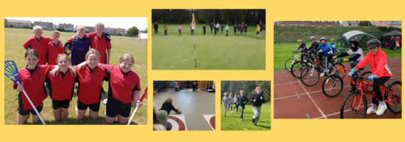 Multiple images of children taking part in sport