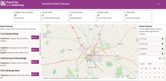 Dumfries Road Closures mapping