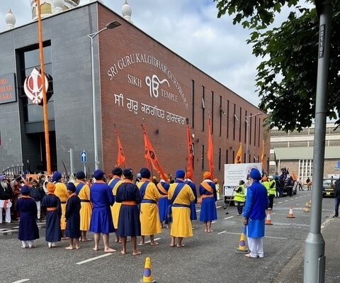 Photo shows 2025 Nagar Kirtan parade in Doncaster City Centre