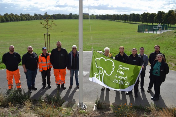 Photo of the Green Flag being raised at Town Fields