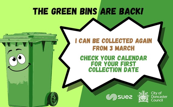 A cartoon green bin