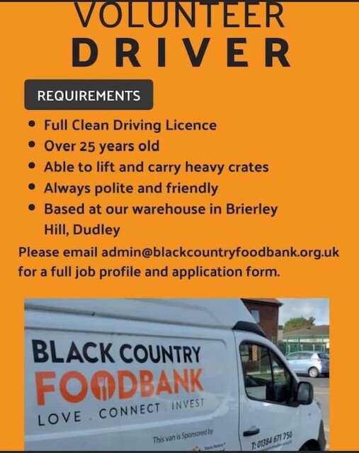 volunteer drivers needed Black Country Food Bank 