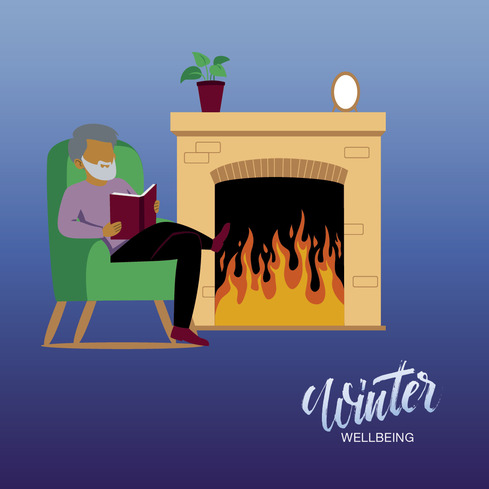 winter wellbeing by the fireplace