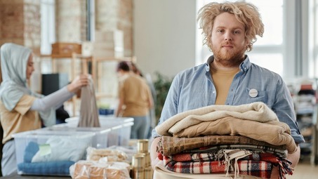 Man with donated items