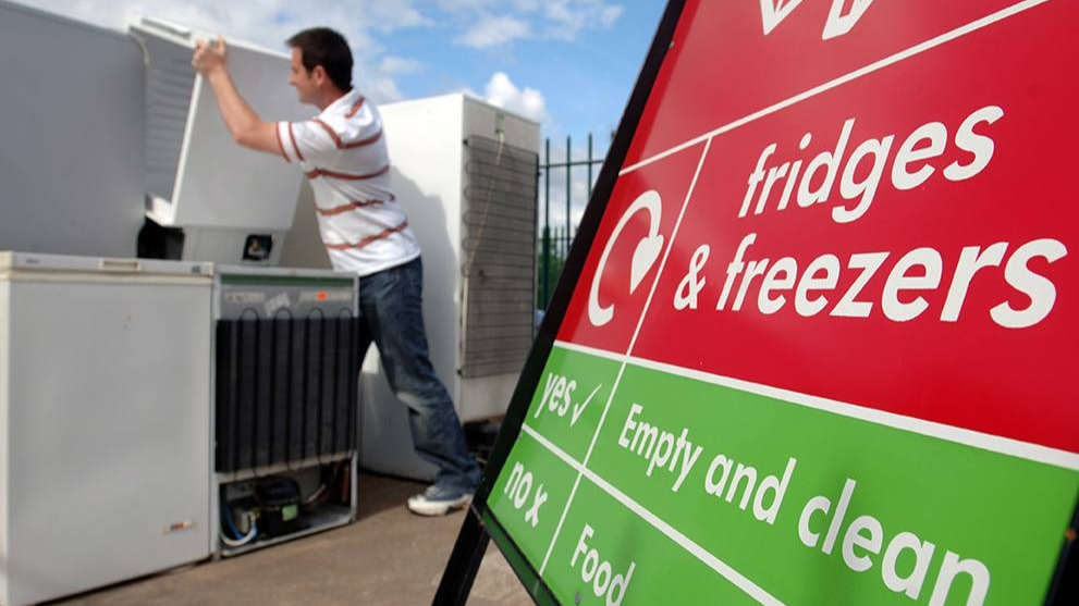 Fridge and freezer recycling at tip