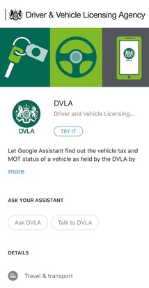 Image of DVLA Action in Google Assistant 