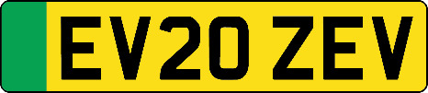 A rear green number plate