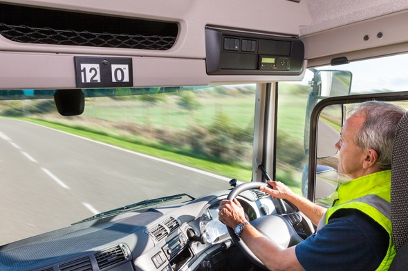 Lorry driver in cab