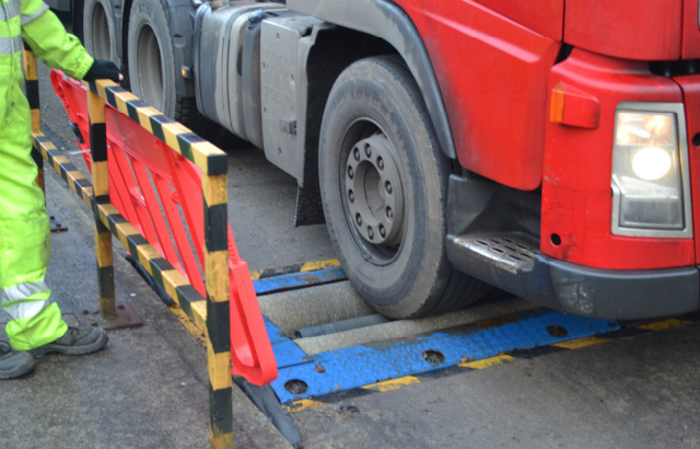red lorry undergoing HGV test