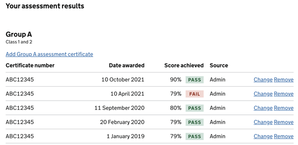 Assessment results improvements image with pass/fail years