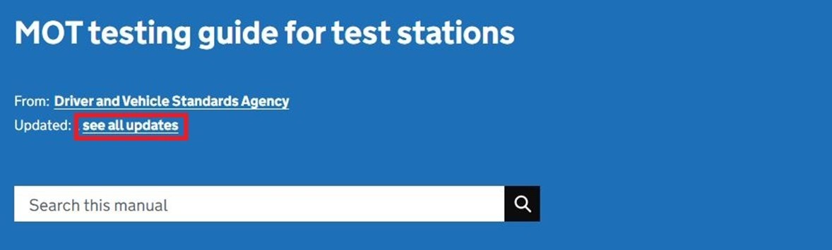 Search and update MOT testing guide