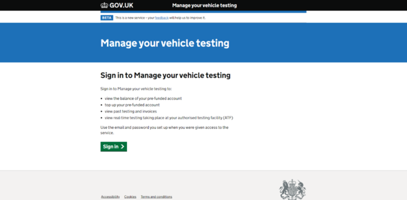 Manage your vehicle testing gov.uk page