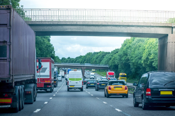 A view of traffic on a busy motorway.