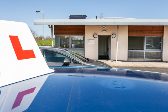 Learner driver's car outside of a driving test centre