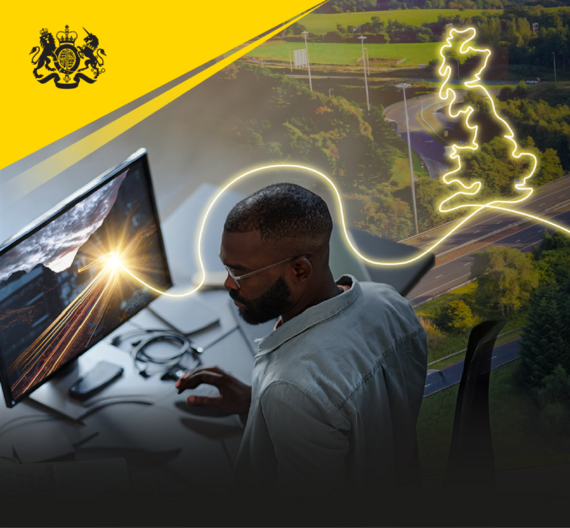 Digital and Data image of man working at computer