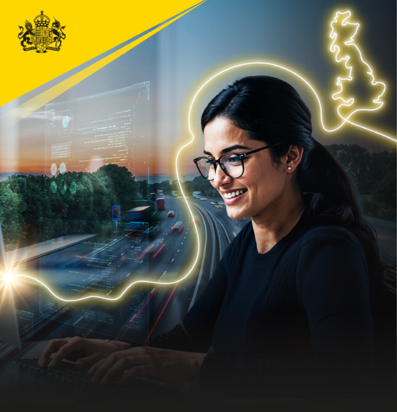 Digital and Data email header female employee working on a laptop 