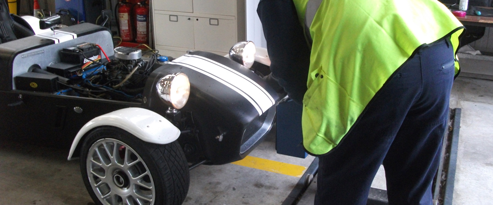 A vehicle undergoing an IVA inspection