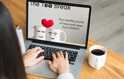 Person view our February newsletter header image on a laptop