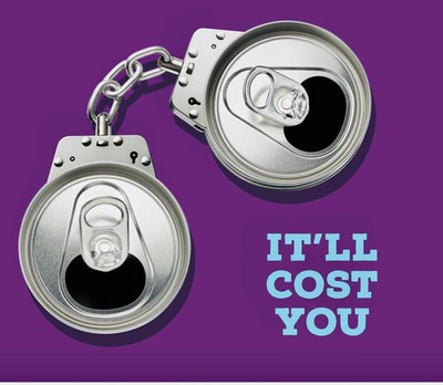 Poster image for Police Scotland's 'It'll Cost You' campaign, which features two beer can fashioned into handcuffs