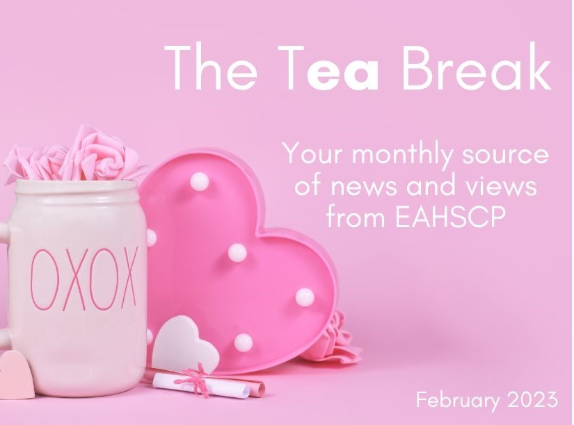 February newsletter image of Valentine's Day decorations against a pink background