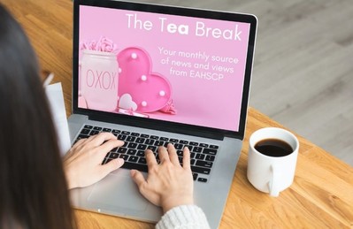 February newsletter header image inside a laptop screen