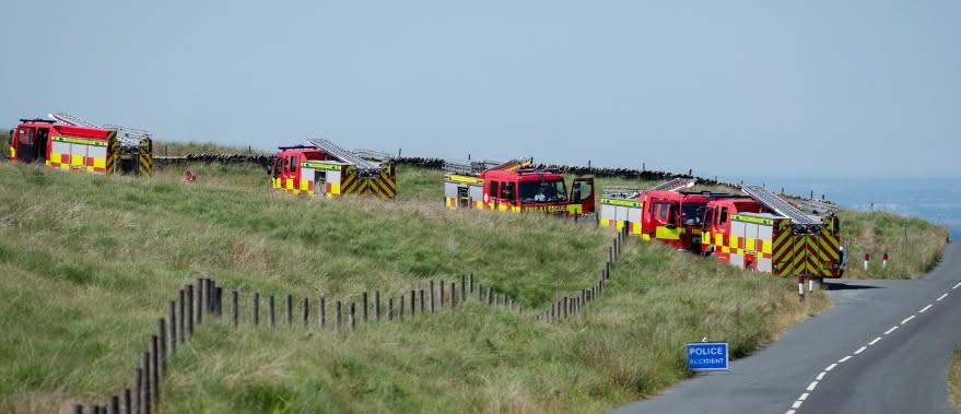 fire engines responding to Eastbourne wild fires. Fire engines in a line near Beachy Head