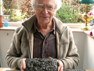 Collector with one of his decorative antimony boxes