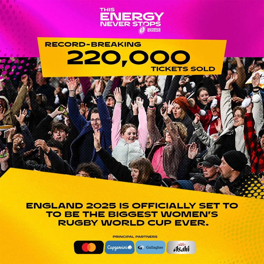 Record-breaking 220,000 tickets sold for Women’s Rugby World Cup 2025